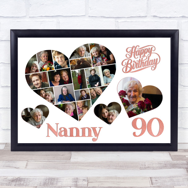 Photo Collage 90th Birthday Gift For Nanny 20-Photo Hearts Print Or Canvas