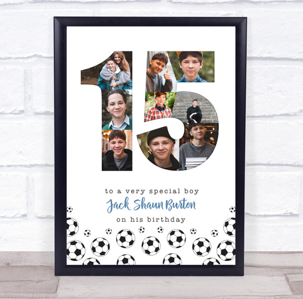 Photo Collage 9-Photo 15th Birthday Football Gift For Boys Print Or Canvas