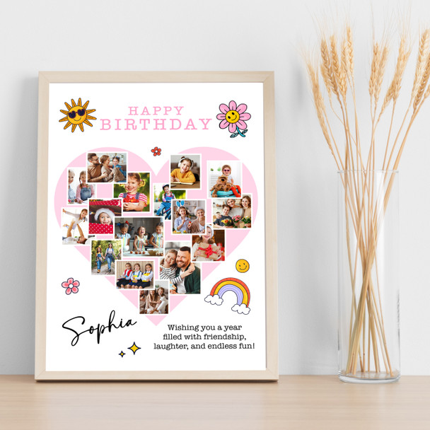 Photo Collage Kids Girls Birthday Gift 16-Photo Pink Heart Print Or Canvas Photo Collage Kids Girls Birthday Gift 16-Photo Pink Heart Print Or Canvas