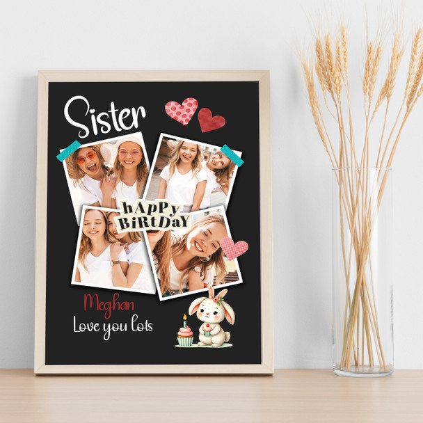 Photo Collage Kids Sister Birthday Gift 4-Photo Cute Bunny Print Or Canvas