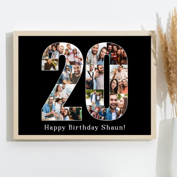Photo Collage 20th Birthday Gift For Him 20-Photo 20 Black Print Or Canvas