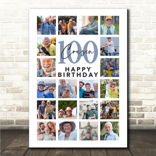 Photo Collage 100th Birthday Gift For Cousin 20-Photo Male Print Or Canvas Photo Collage 100th Birthday Gift For Cousin 20-Photo Male Print Or Canvas
