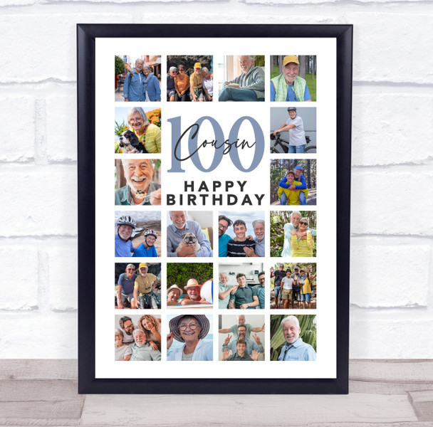 Photo Collage 100th Birthday Gift For Cousin 20-Photo Male Print Or Canvas Photo Collage 100th Birthday Gift For Cousin 20-Photo Male Print Or Canvas