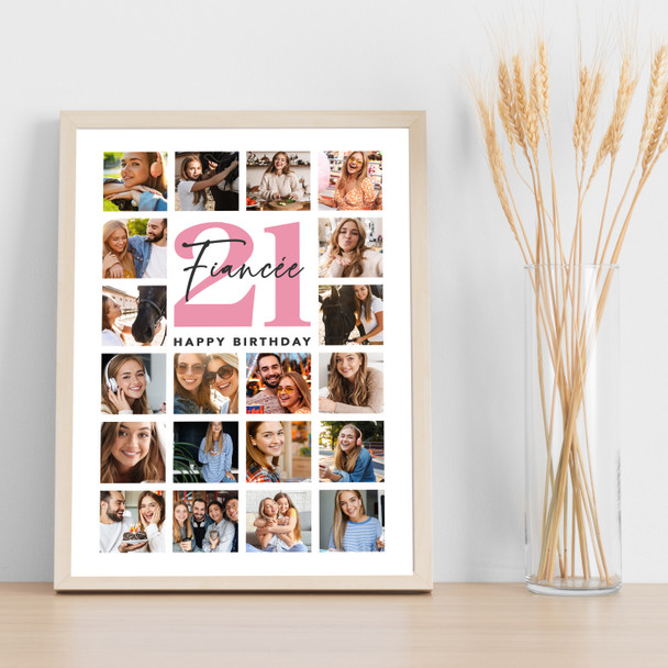 Photo Collage 21st Birthday Gift For Fiancée 20-Photo Pink Print Or Canvas Photo Collage 21st Birthday Gift For Fiancée 20-Photo Pink Print Or Canvas