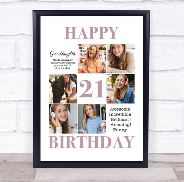 Photo Collage 21st Birthday Gift For Granddaughter 6-Photo Print Or Canvas