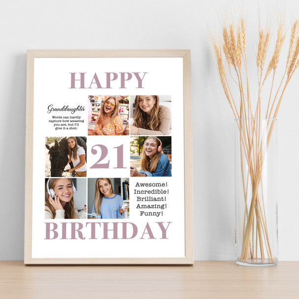 Photo Collage 21st Birthday Gift For Granddaughter 6-Photo Print Or Canvas