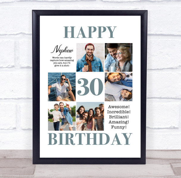 Photo Collage 30th Birthday Personalised Gift For Nephew 6-Photo Print Or Canvas