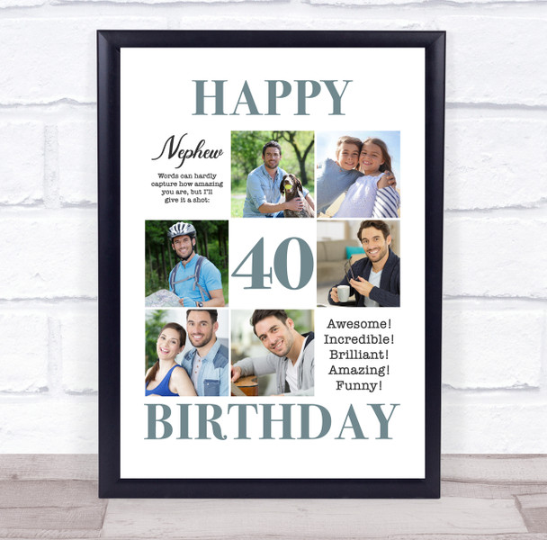Photo Collage 40th Birthday Personalised Gift For Nephew 6-Photo Print Or Canvas