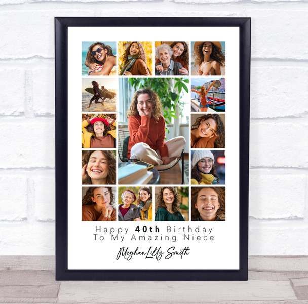 Photo Collage 40th Birthday Personalised Gift For Niece 15-Photo Print Or Canvas