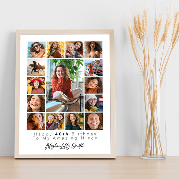 Photo Collage 40th Birthday Personalised Gift For Niece 15-Photo Print Or Canvas