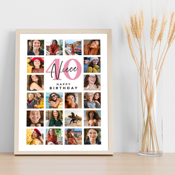Photo Collage 40th Birthday Personalised Gift For Niece 20-Photo Print Or Canvas