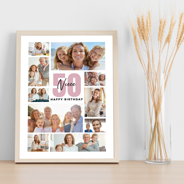 Photo Collage 50th Birthday Personalised Gift For Niece 10-Photo Print Or Canvas