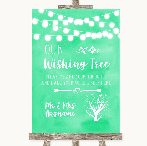 Mint Green Watercolour Lights Wishing Tree Personalised Wedding Sign