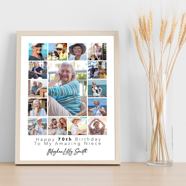 Photo Collage 70th Birthday Personalised Gift For Niece 15-Photo Print Or Canvas