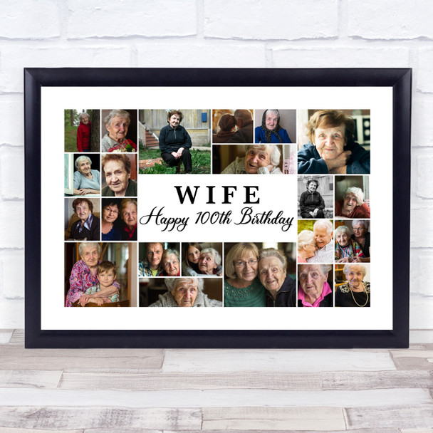 Photo Collage 100th Birthday Personalised Gift For Wife 22-Photo Print Or Canvas