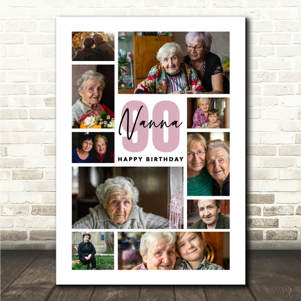 Photo Collage 90th Birthday Personalised Gift For Nanna 10-Photo Print Or Canvas