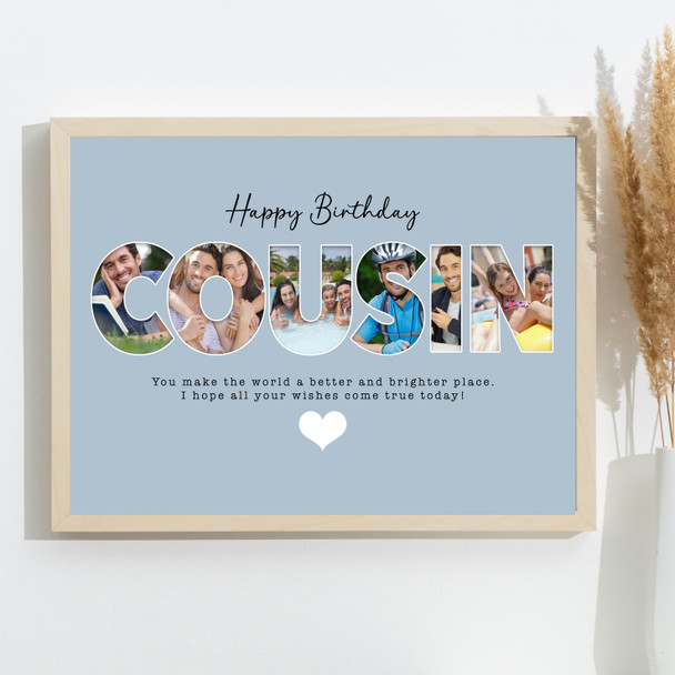 Photo Collage Blue 6-Photo Birthday Personalised Gift For Cousin Print Or Canvas