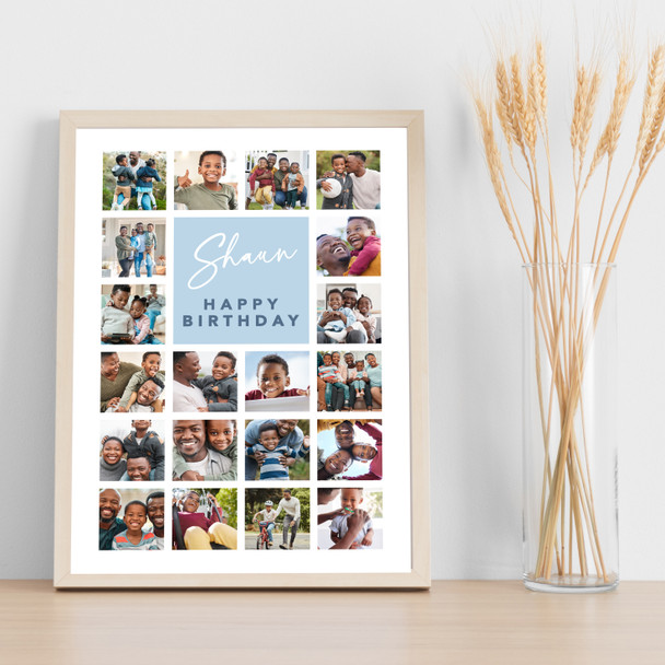 Photo Collage Kids Boys Birthday 20-Photo Personalised Gift Blue Print Or Canvas