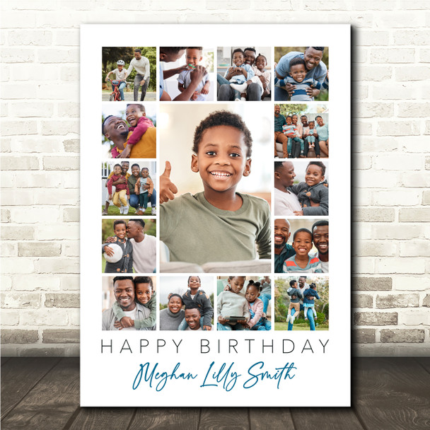 Photo Collage Kids Boys Birthday Personalised Gift 15-Photo Blue Print Or Canvas
