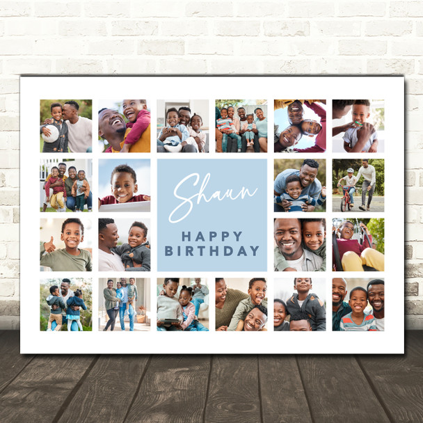 Photo Collage Kids Boys Birthday Personalised Gift 20-Photo Blue Print Or Canvas