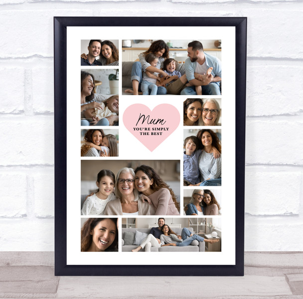 Photo Collage Mum Birthday Personalised Gift 10-Photo Pink Heart Print Or Canvas