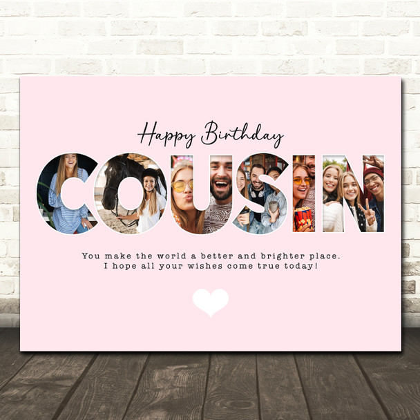 Photo Collage Pink 6-Photo Birthday Personalised Gift For Cousin Print Or Canvas