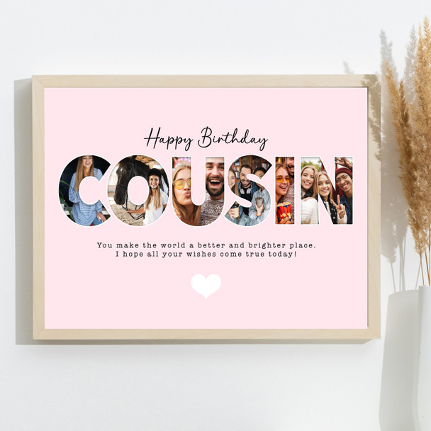 Photo Collage Pink 6-Photo Birthday Personalised Gift For Cousin Print Or Canvas