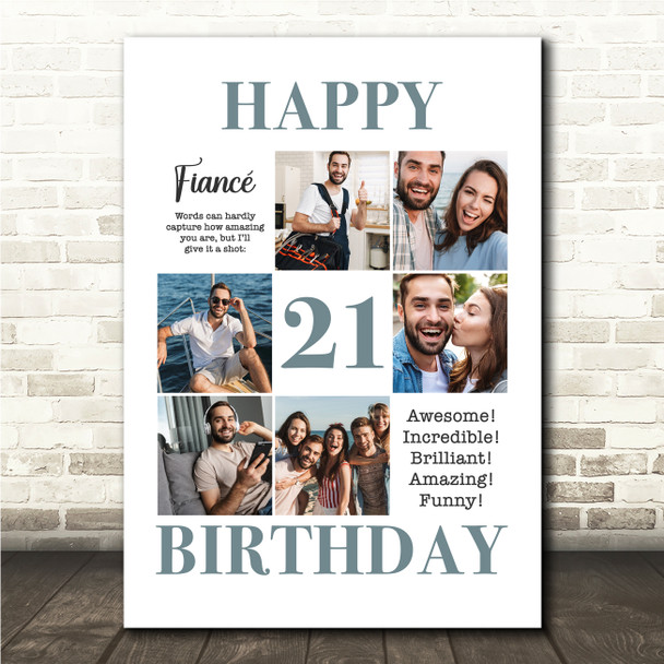 Photo Collage 21st Birthday Personalised Gift For Fiancé 6-Photo Print Or Canvas