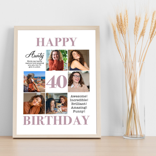 Photo Collage 40th Birthday Personalised Gift For Aunty 6-Photo Print Or Canvas Photo Collage 40th Birthday Personalised Gift For Aunty 6-Photo Print Or Canvas