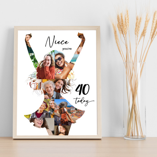 Photo Collage 40th Birthday Personalised Gift For Niece 9-Photo Print Or Canvas
