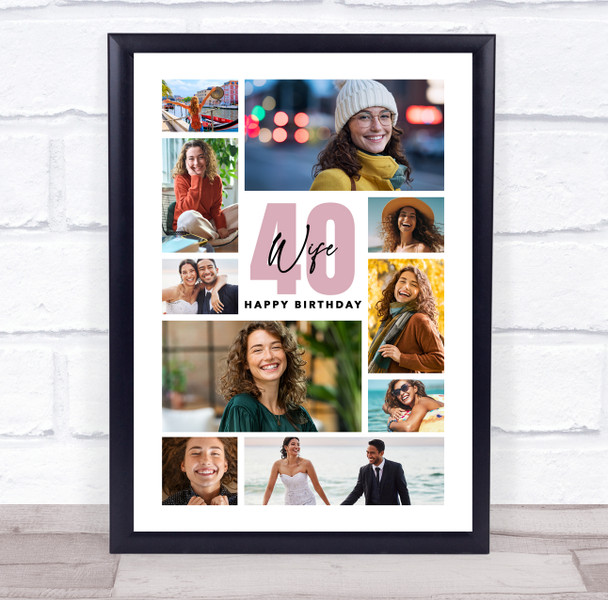 Photo Collage 40th Birthday Personalised Gift For Wife 10-Photo Print Or Canvas