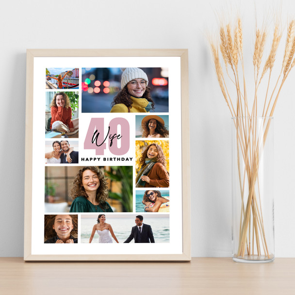 Photo Collage 40th Birthday Personalised Gift For Wife 10-Photo Print Or Canvas