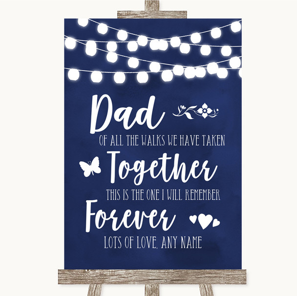 Navy Blue Watercolour Lights Dad Walk Down The Aisle Personalised Wedding Sign