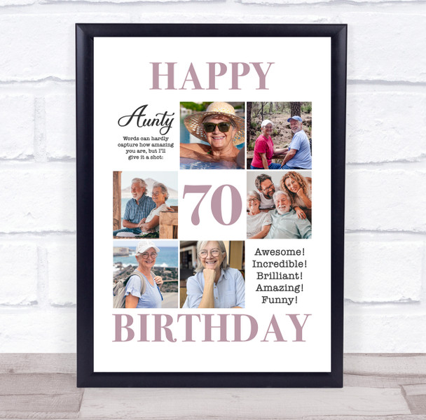 Photo Collage 70th Birthday Personalised Gift For Aunty 6-Photo Print Or Canvas