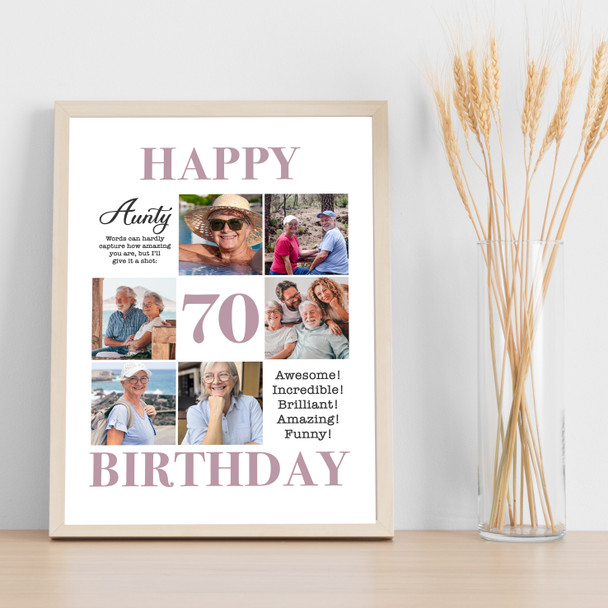 Photo Collage 70th Birthday Personalised Gift For Aunty 6-Photo Print Or Canvas