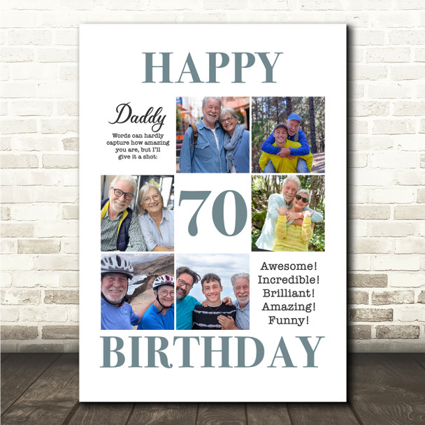 Photo Collage 70th Birthday Personalised Gift For Daddy 4-Photo Print Or Canvas