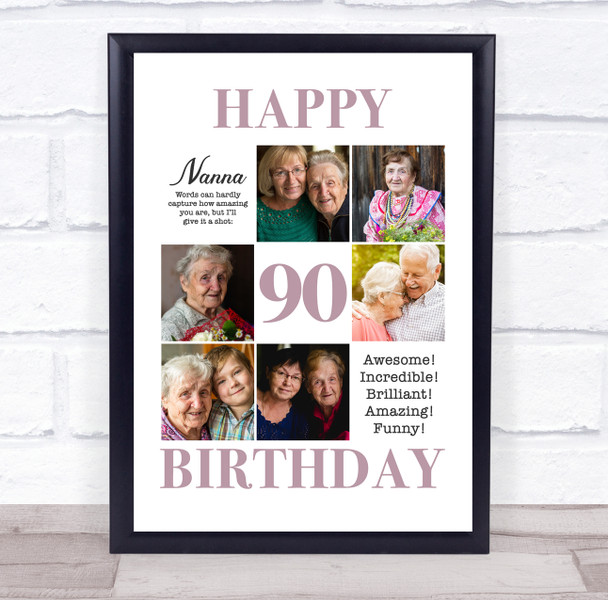 Photo Collage 90th Birthday Personalised Gift For Nanna 6-Photo Print Or Canvas
