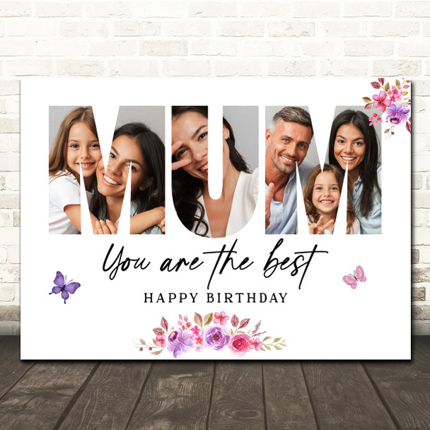 Photo Collage Mum Birthday Personalised Gift 3-Photo Mum Floral Print Or Canvas