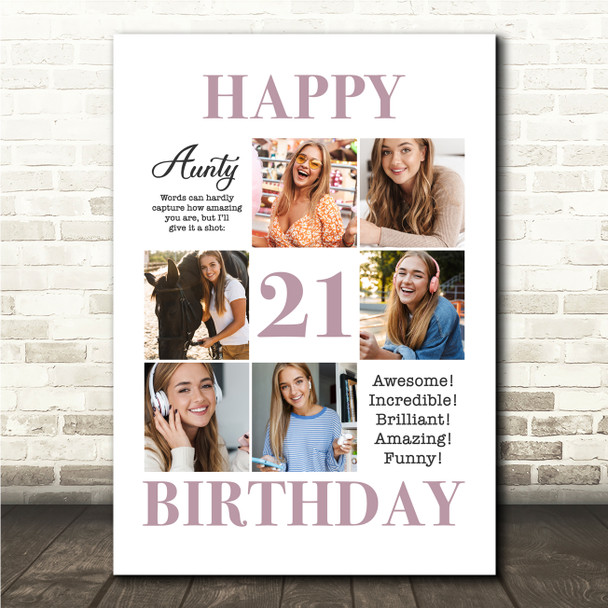 Photo Collage 21st Birthday Personalised Gift For Aunty 6-Photo Print Or Canvas