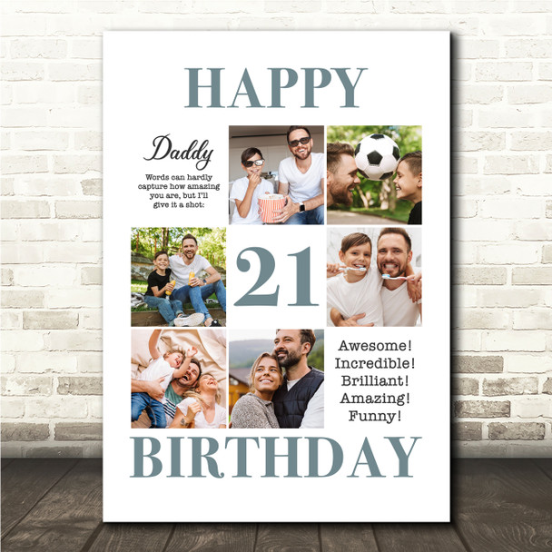 Photo Collage 21st Birthday Personalised Gift For Daddy 6-Photo Print Or Canvas