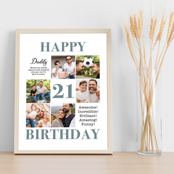 Photo Collage 21st Birthday Personalised Gift For Daddy 6-Photo Print Or Canvas