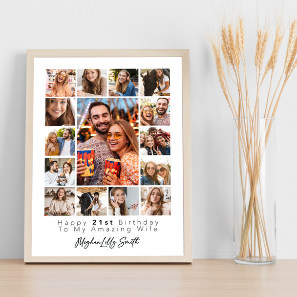 Photo Collage 21st Birthday Personalised Gift For Wife 15-Photo Print Or Canvas