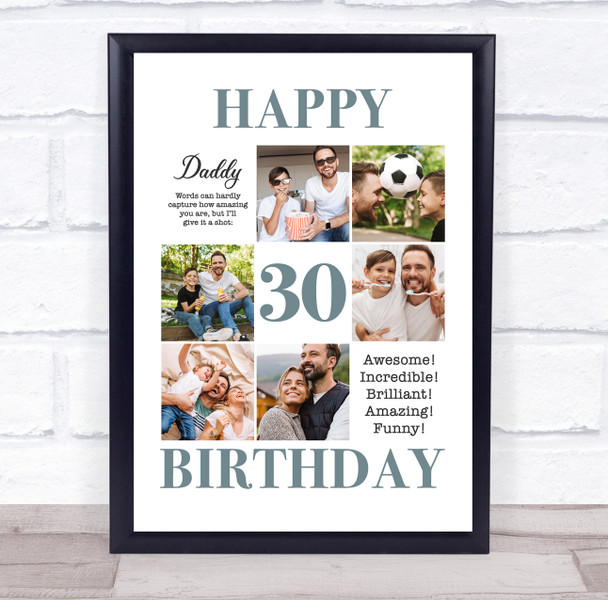 Photo Collage 30th Birthday Personalised Gift For Daddy 6-Photo Print Or Canvas