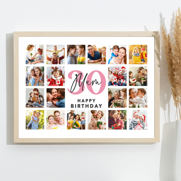 Photo Collage 30th Birthday Personalised Gift For Mum 20-Photo Print Or Canvas