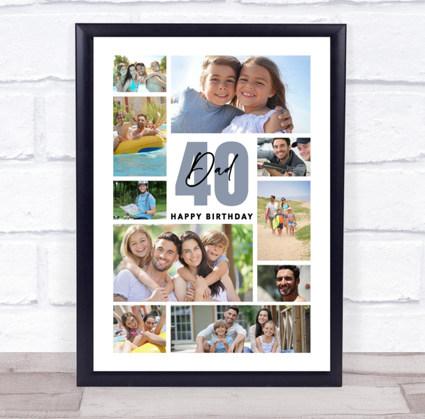 Photo Collage 40th Birthday Personalised Gift For Dad 10-Photo Print Or Canvas