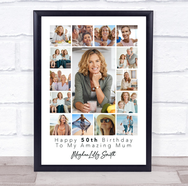 Photo Collage 50th Birthday Personalised Gift For Mum 15-Photo Print Or Canvas