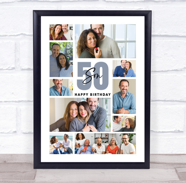Photo Collage 50th Birthday Personalised Gift For Son 10-Photo Print Or Canvas