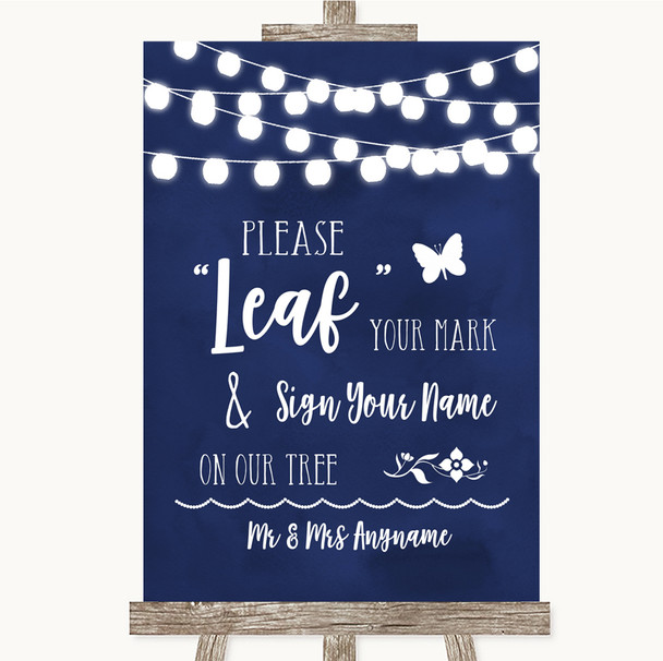 Navy Blue Watercolour Lights Fingerprint Tree Instructions Wedding Sign