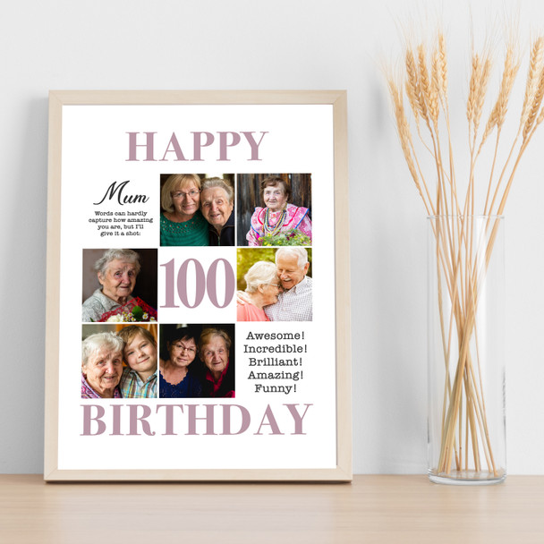 Photo Collage 100th Birthday Personalised Gift For Mum 6-Photo Print Or Canvas Photo Collage 100th Birthday Personalised Gift For Mum 6-Photo Print Or Canvas