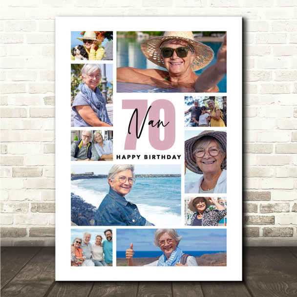 Photo Collage 70th Birthday Personalised Gift For Nan 10-Photo Print Or Canvas